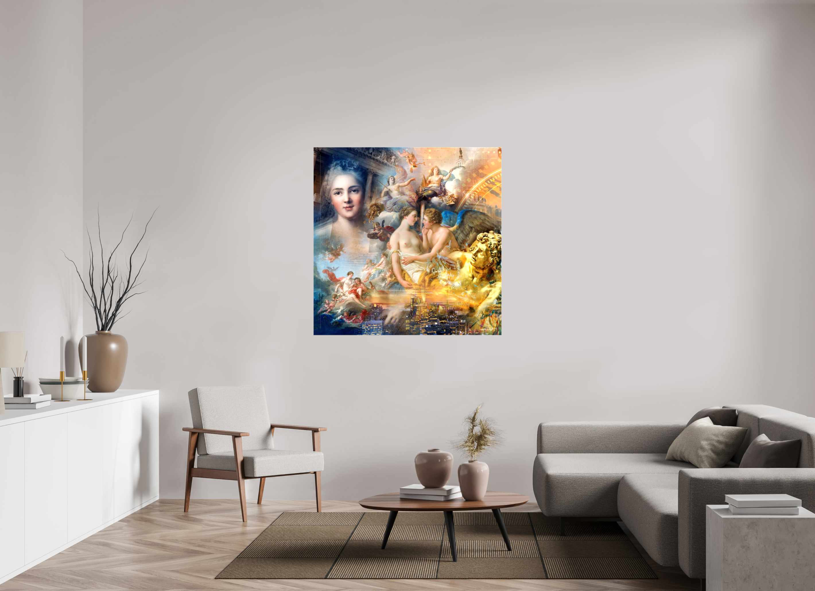 120 x 120 cm, Toile (Canvas) brillante sur châssis Allégorie