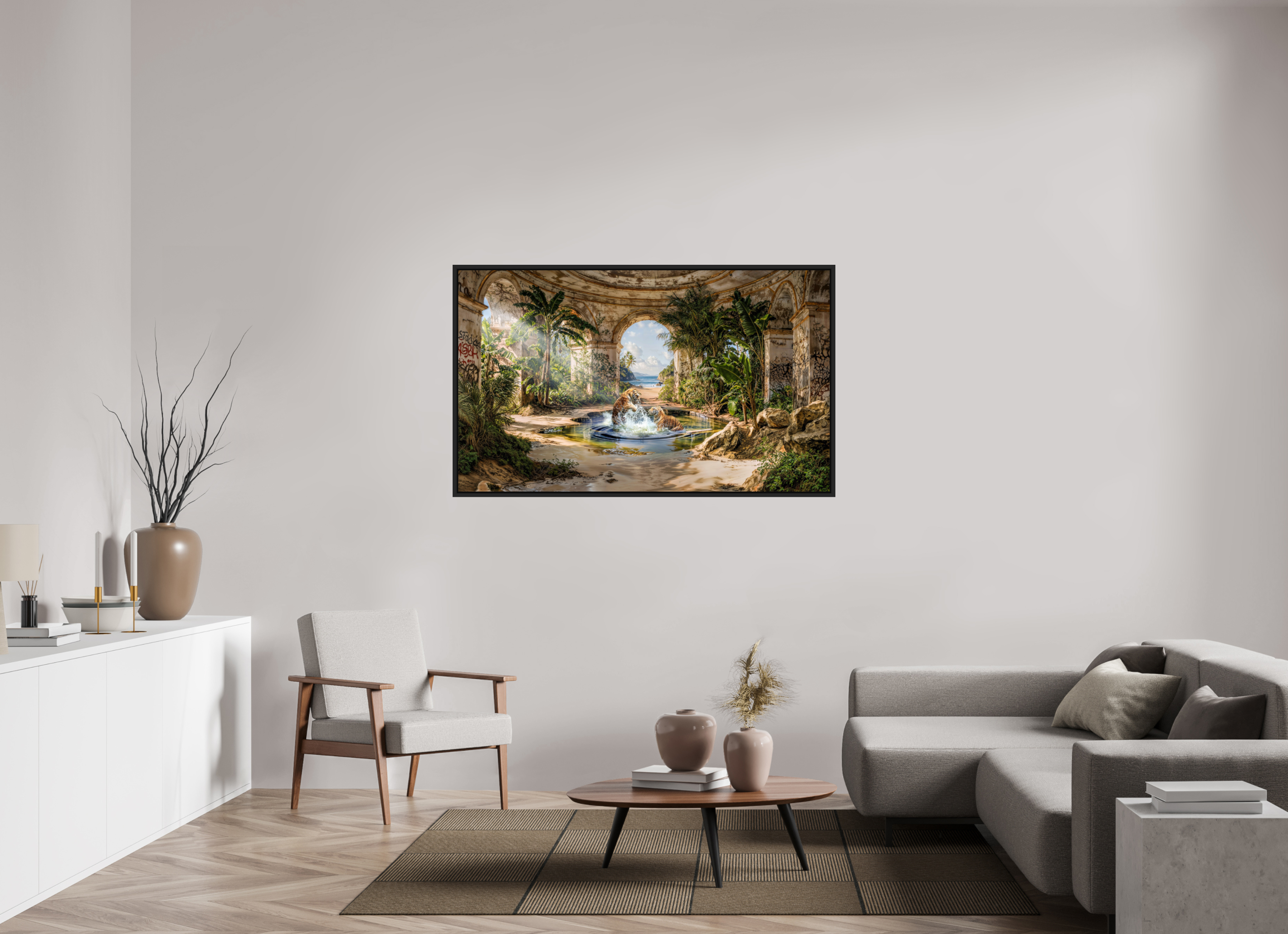 151,1 x 90 cm, Tirage photo sous plexi avec cadre Noir mat Le sanctuaire