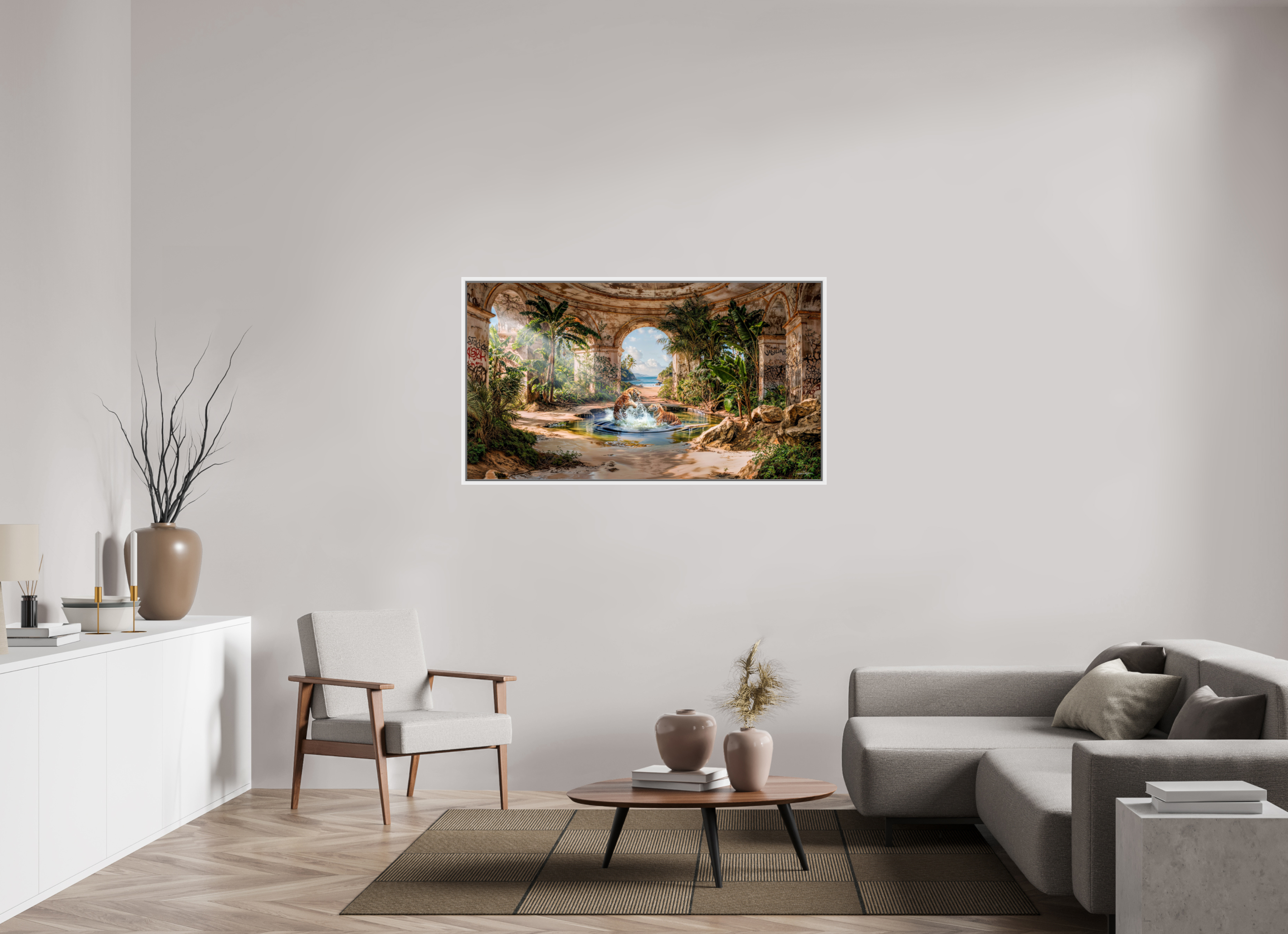 144 x 80 cm, Tirage photo sous plexi avec cadre Blanc Les deux frères