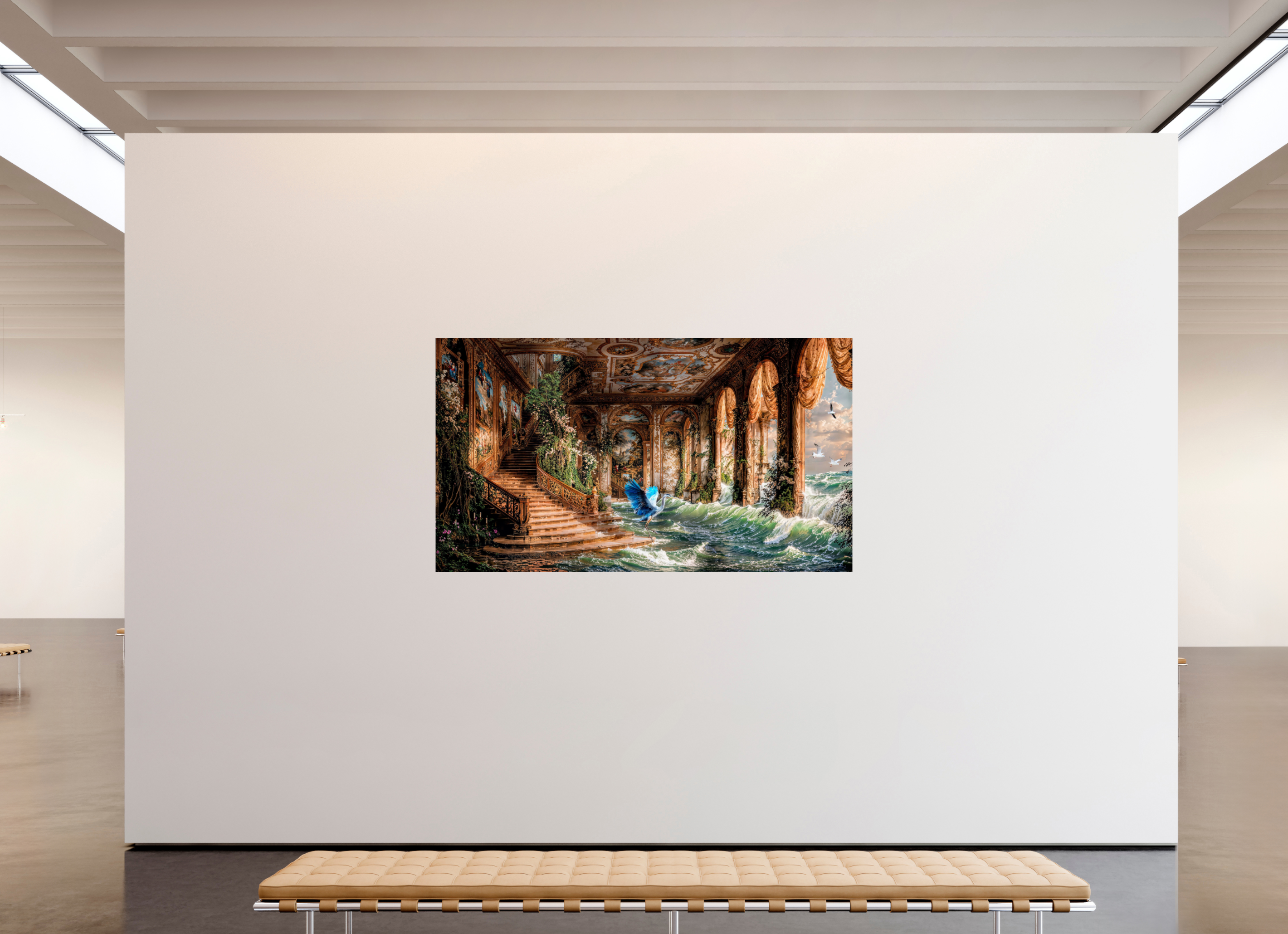 208 x 117 cm, Tirage papier photo UltraHD le héron qui peche