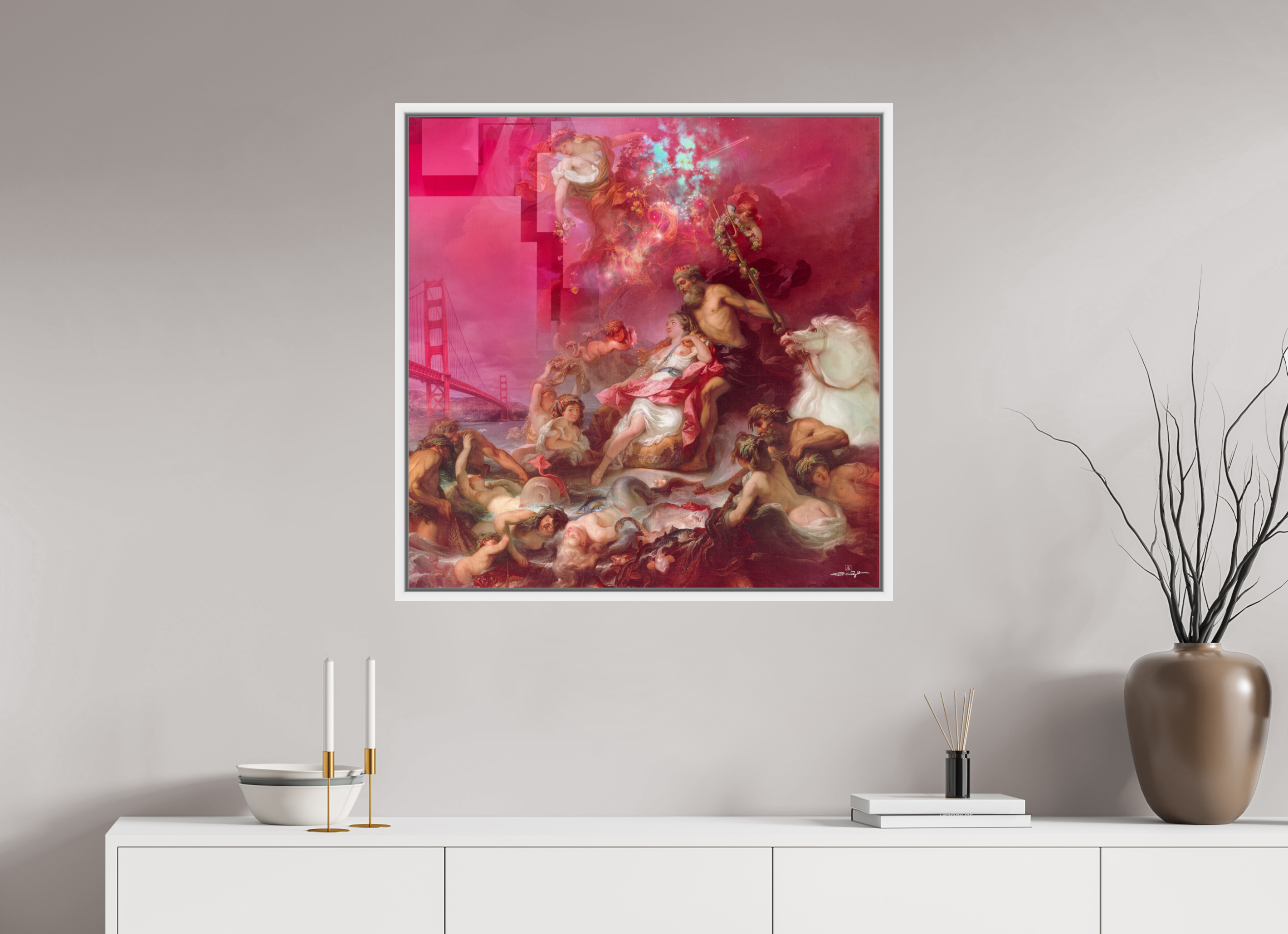 80 x 80 cm, Tirage photo sous plexi avec cadre Blanc Neptune