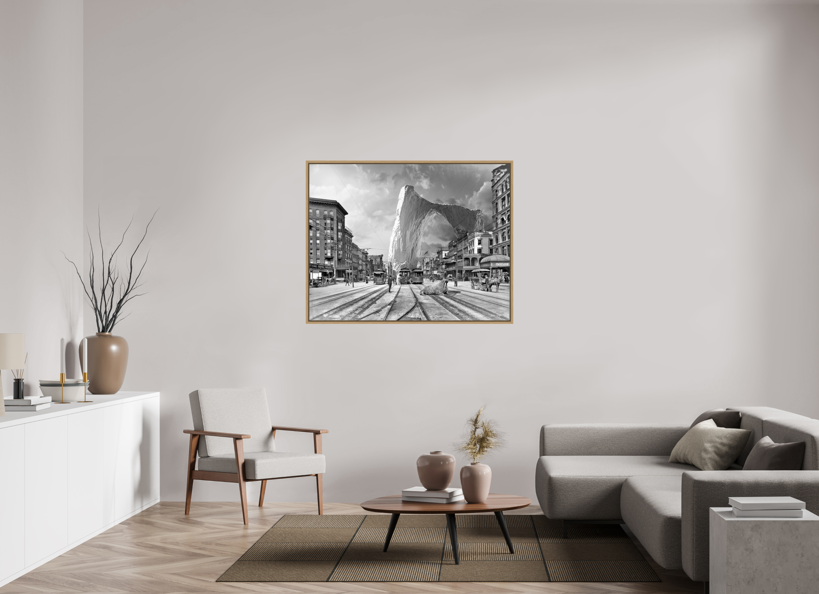 128,2 x 100 cm, Tirage photo sous plexi avec cadre Chêne naturel Iceberg