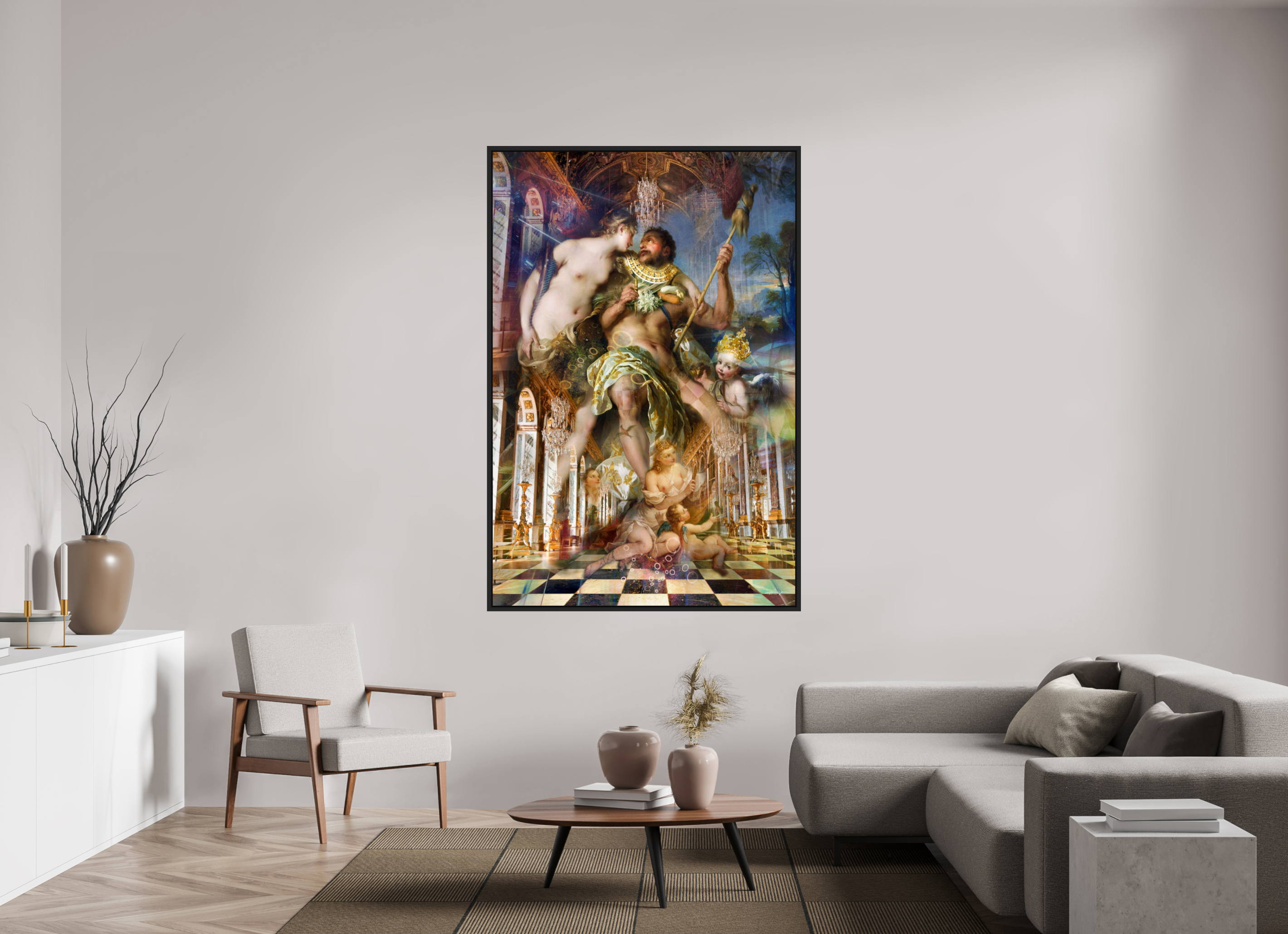 120 x 180 cm, Tirage photo sous plexi avec cadre Noir mat Allégorie de la régence