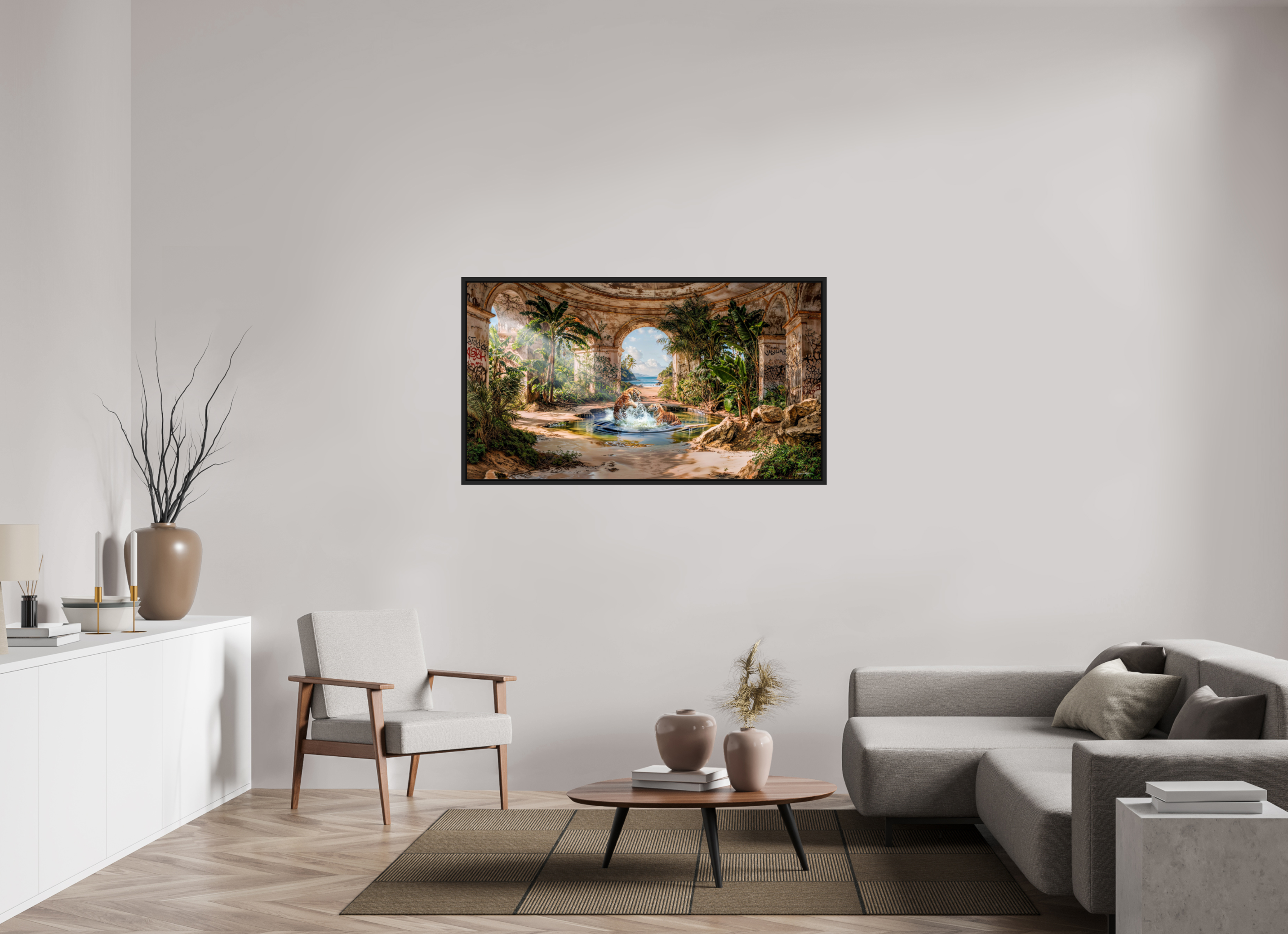 144 x 80 cm, Tirage photo sous plexi avec cadre Noir mat Les deux frères