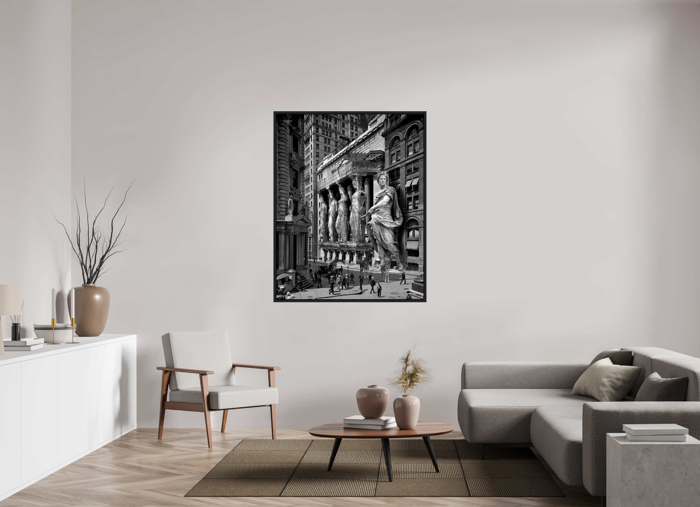 110 x 138,6 cm, Tirage photo sous plexi avec cadre Noir mat Wall Street