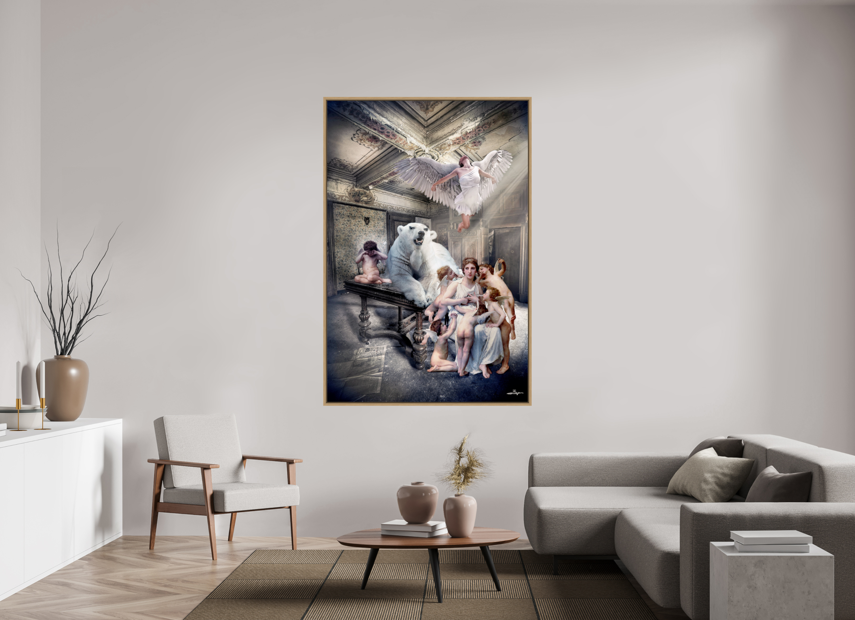 120 x 180 cm, Tirage photo sous plexi avec cadre Chêne naturel La décision