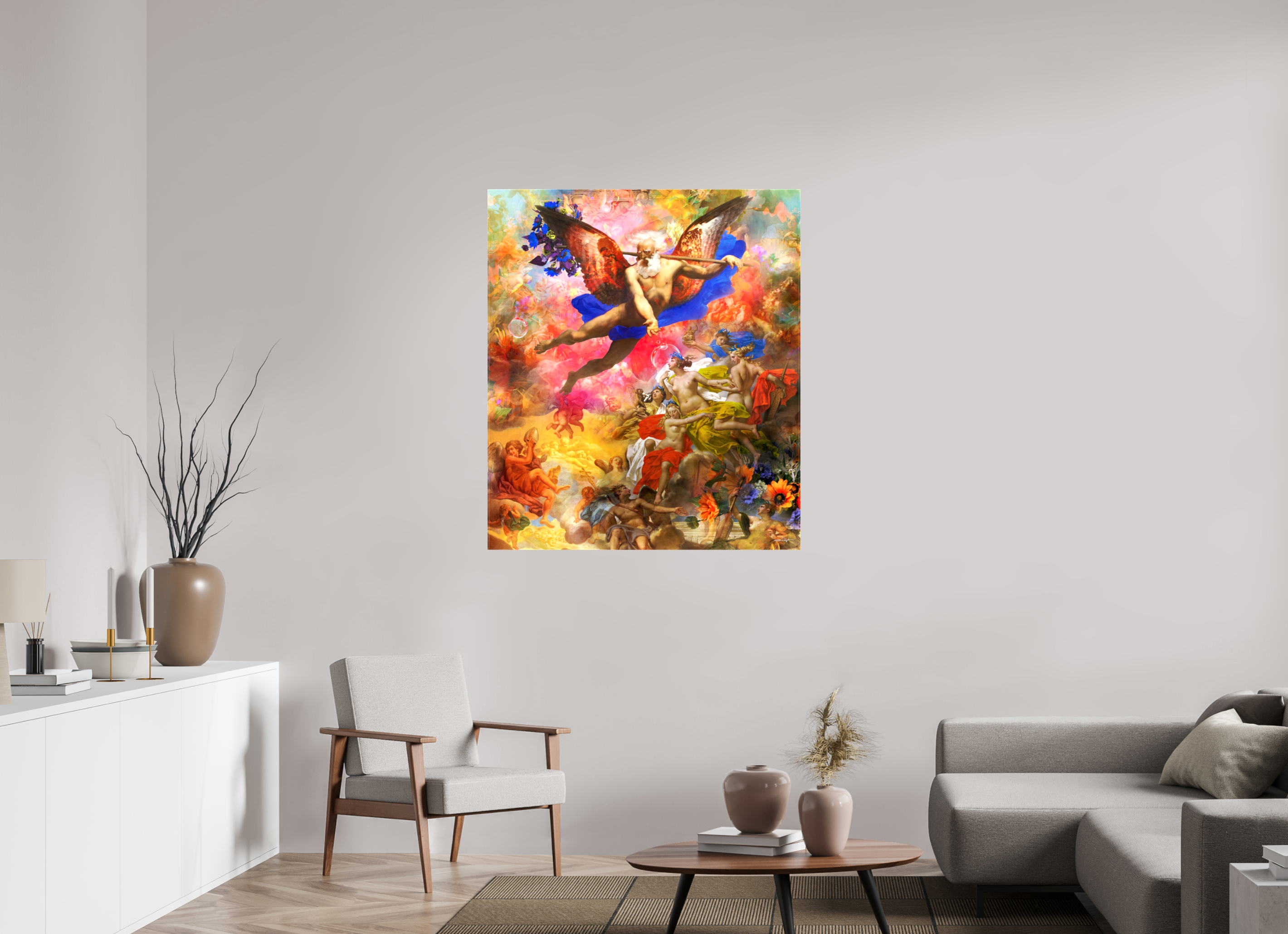 100 x 115,4 cm, Toile (Canvas) brillante sur châssis Allégorie offrant la liberté