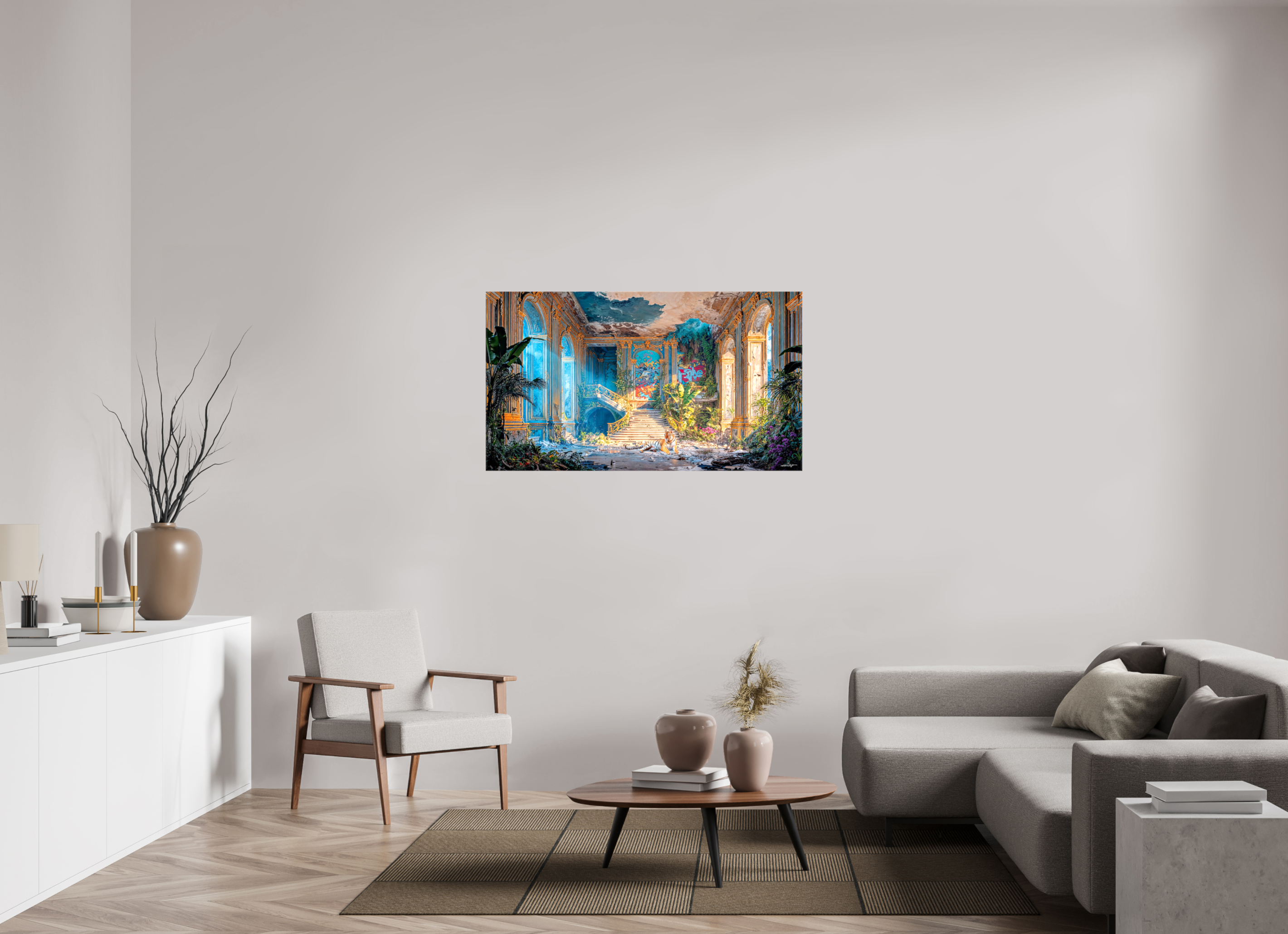 128 x 72 cm, Toile (Canvas) brillante sur châssis la solitude du tigre