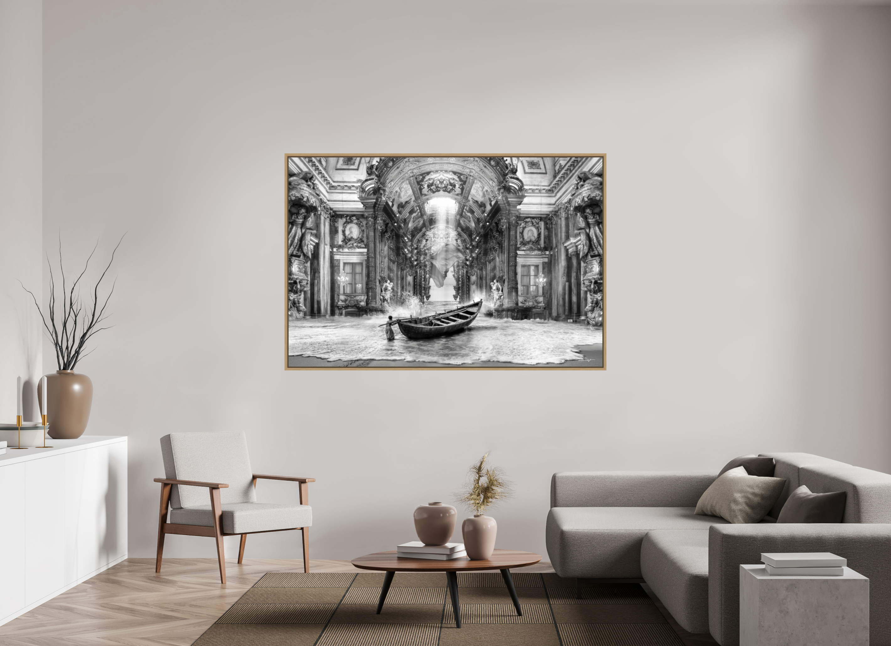 180 x 120 cm, Tirage photo sous plexi avec cadre Chêne naturel Le petit royaume