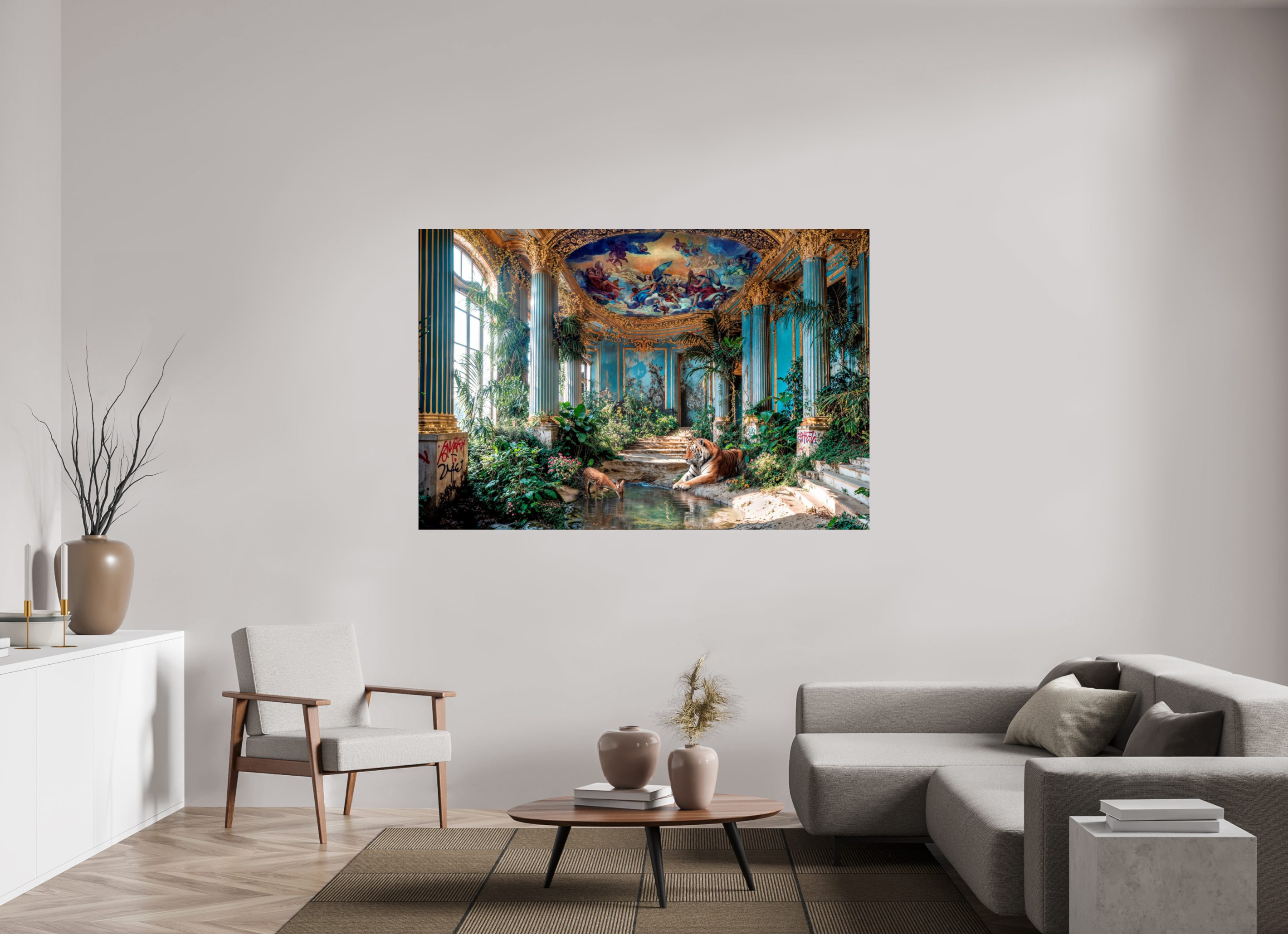 180 x 120 cm, Tirage papier photo UltraHD le tigre et le faon