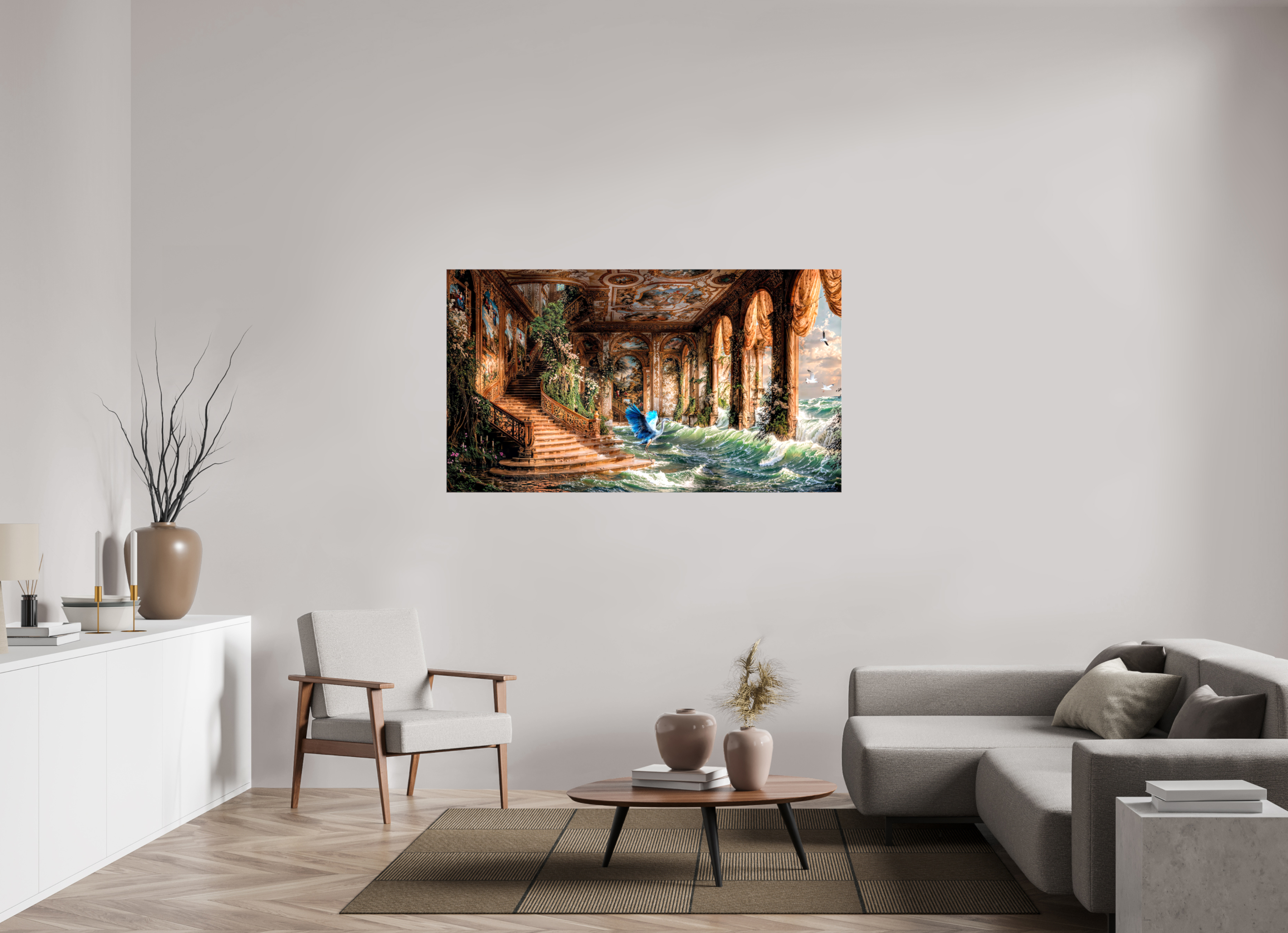 160 x 90 cm, Toile (Canvas) brillante sur châssis le héron qui peche