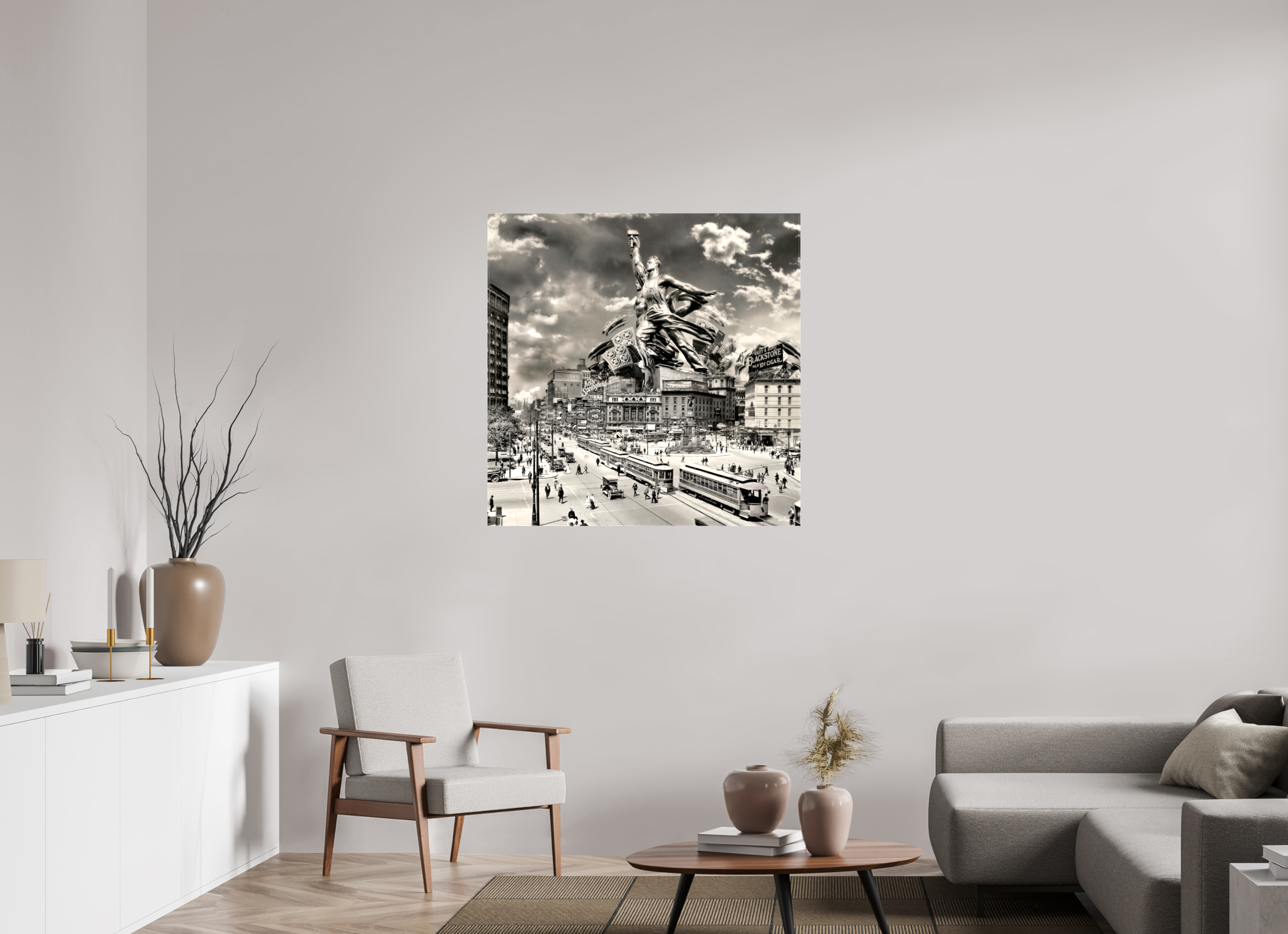 100 x 100 cm, Toile (Canvas) brillante sur châssis Détroit