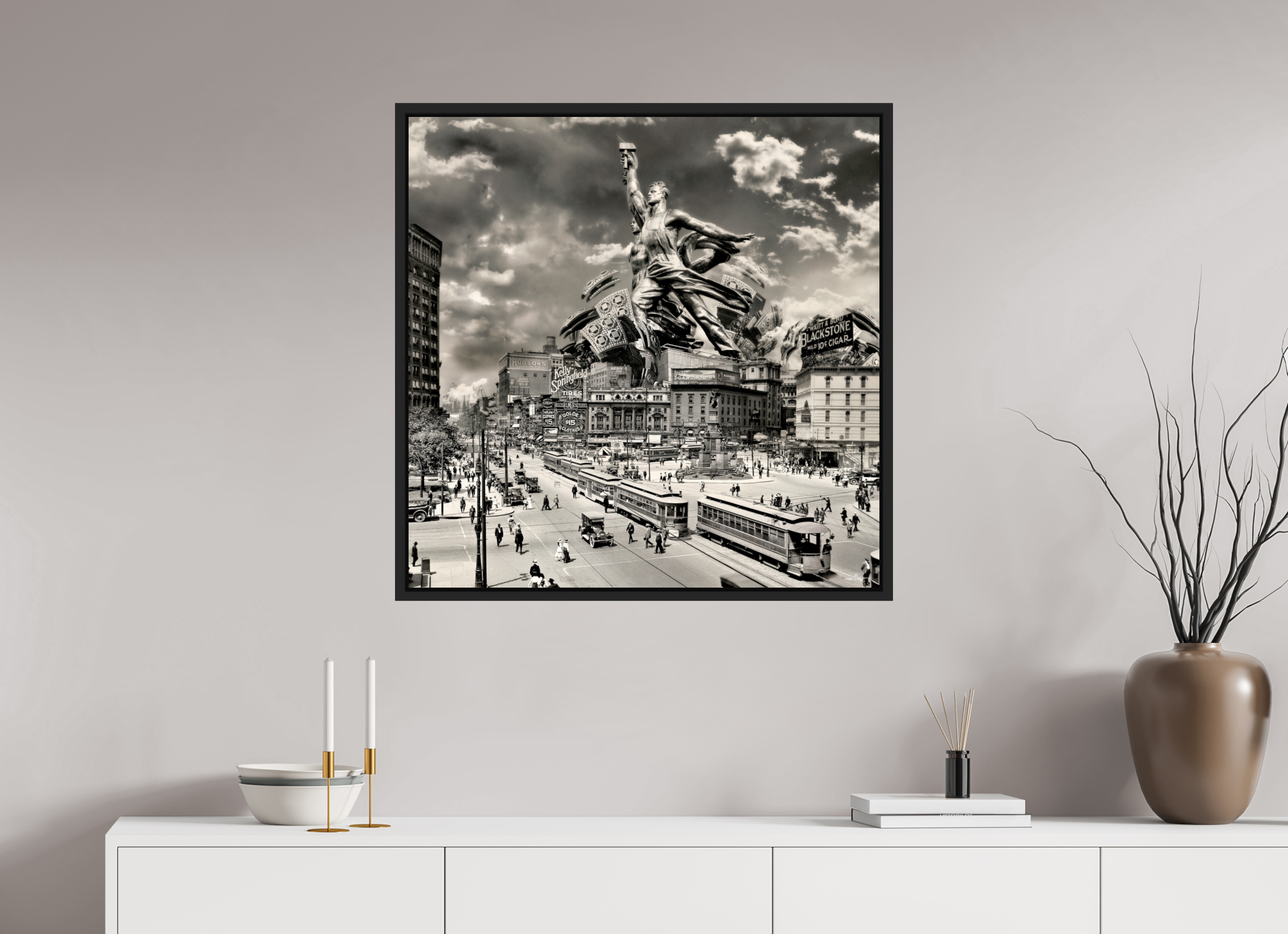 80 x 80 cm, Tirage photo sous plexi avec cadre Noir mat Détroit