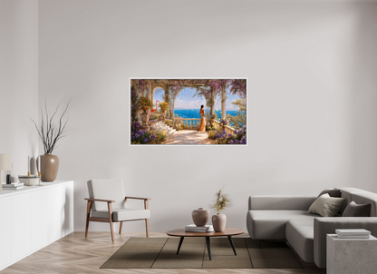 160 x 90 cm, Tirage photo sous plexi avec cadre Blanc Vue sur océan