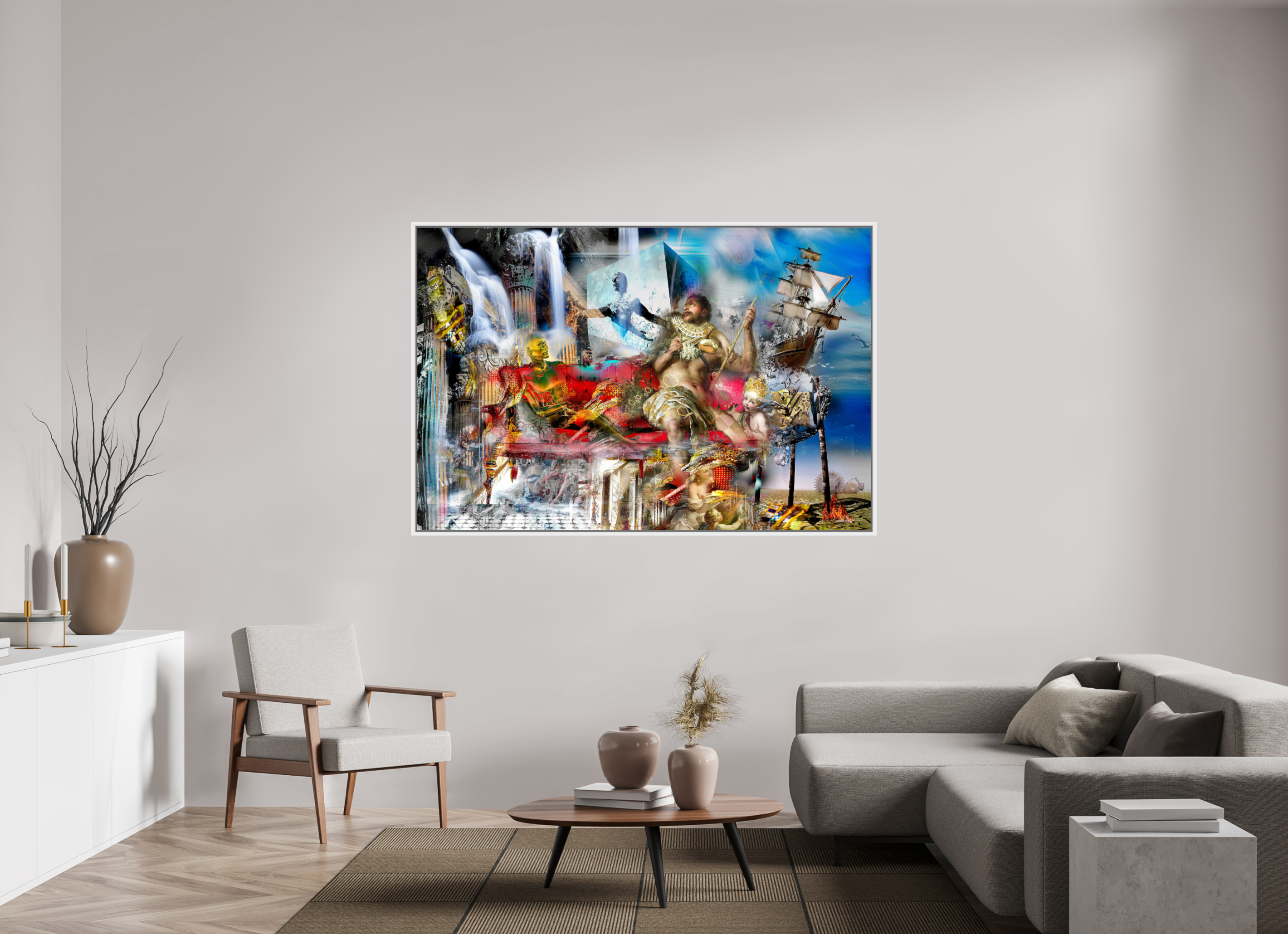 180 x 120 cm, Tirage photo sous plexi avec cadre Blanc Night bird