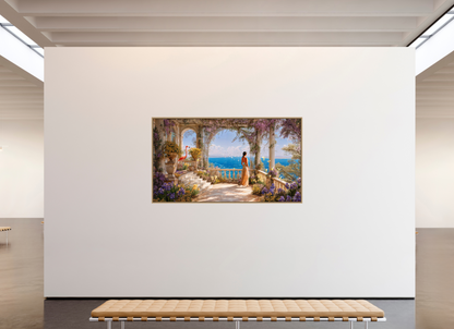 208 x 117 cm, Tirage photo sous plexi avec cadre Chêne naturel vue sur océan