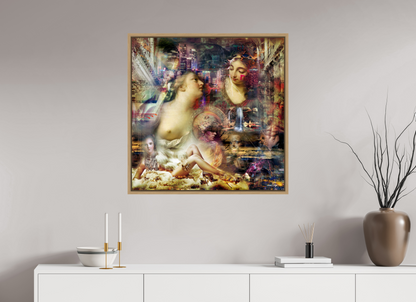 80 x 80 cm, Tirage photo sous plexi avec cadre Chêne naturel Allégorie de l'abondance