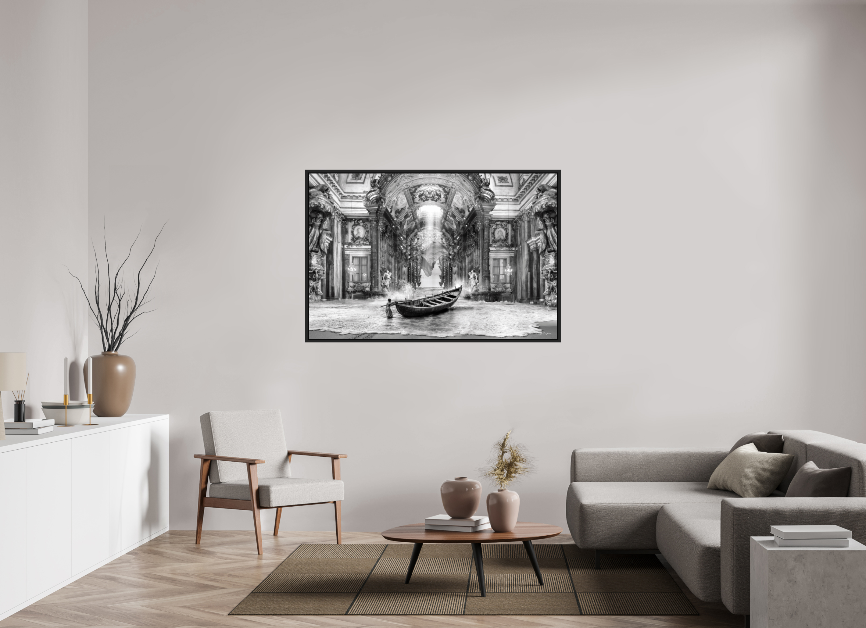 150 x 100 cm, Tirage photo sous plexi avec cadre Noir mat Le petit royaume
