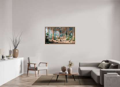 128 x 72 cm, Tirage photo sous plexi avec cadre Chêne naturel Le gardien