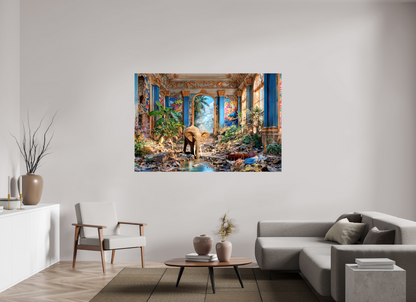 180 x 120 cm, Toile (Canvas) brillante sur châssis L'éléphant qui boit