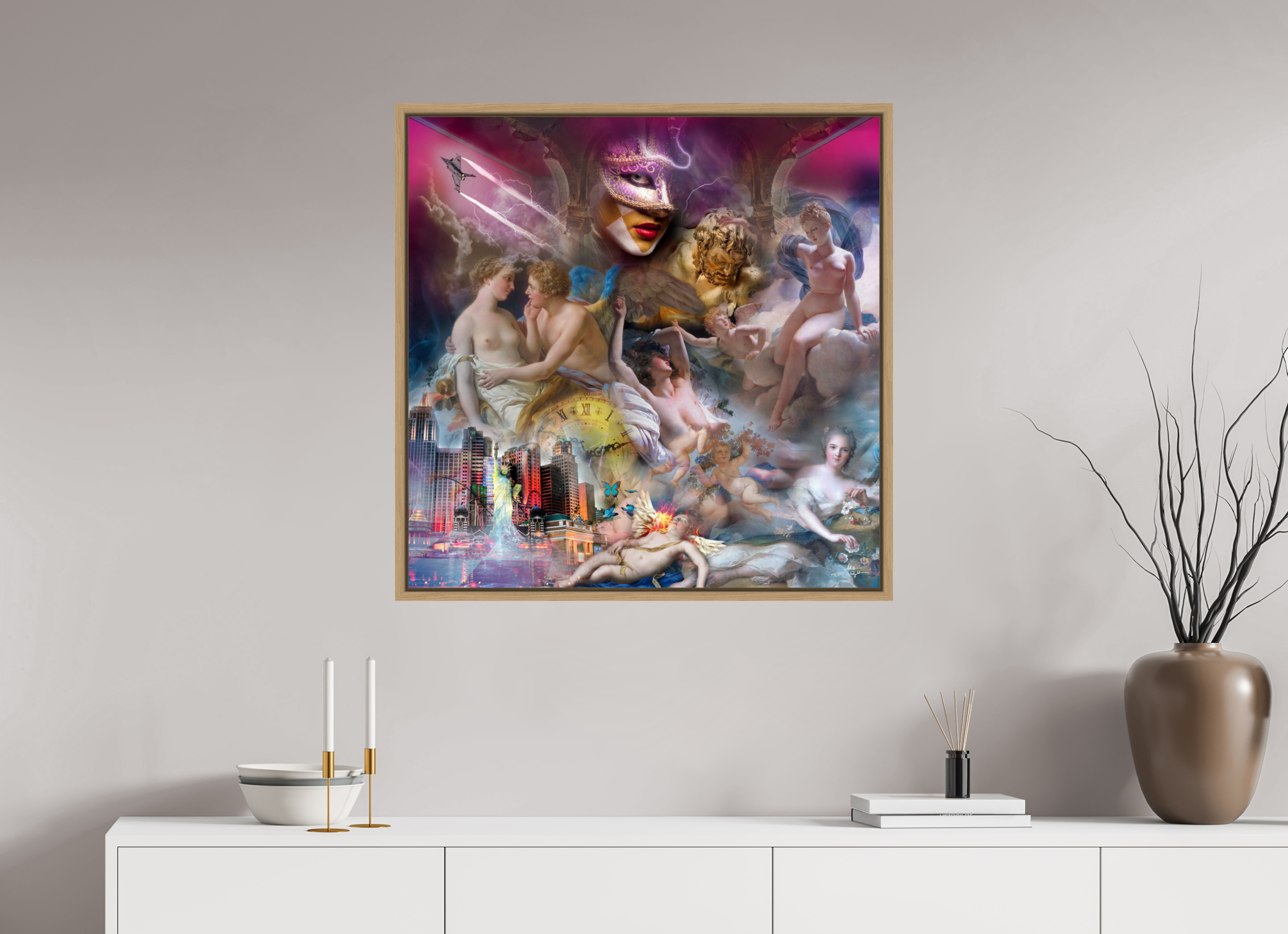 80 x 80 cm, Tirage photo sous plexi avec cadre Chêne naturel Venise