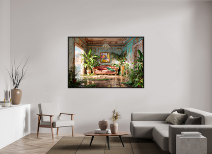 180 x 120 cm, Tirage photo sous plexi avec cadre Noir mat le salon de l'igouane