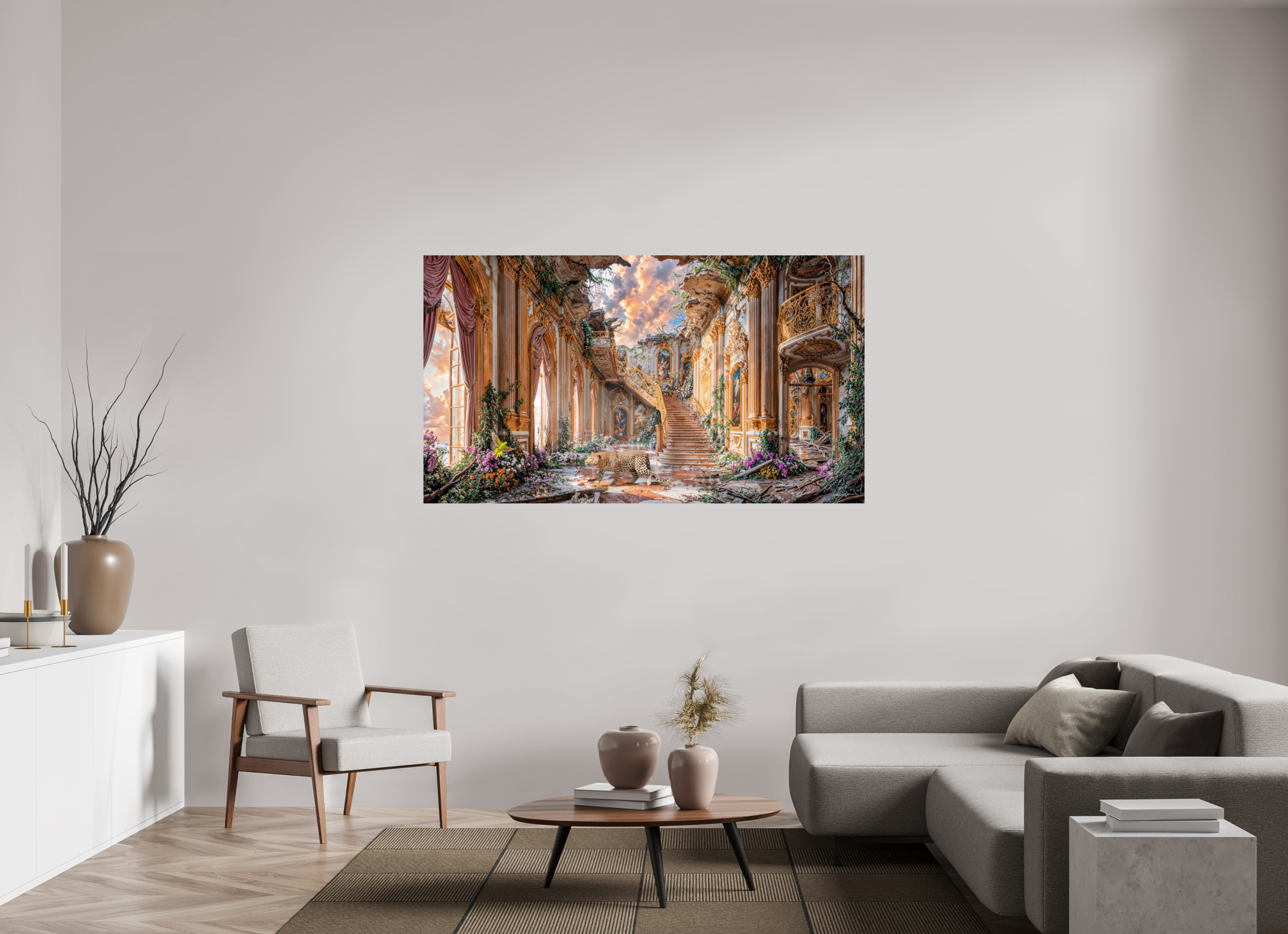 176 x 99 cm, Tirage papier photo UltraHD Le léopard et le perroquet