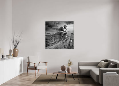 123,6 x 120 cm, Tirage photo sous plexi avec cadre Blanc The thinker