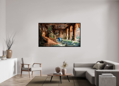 176 x 99 cm, Tirage photo sous plexi avec cadre Noir mat le héron qui peche