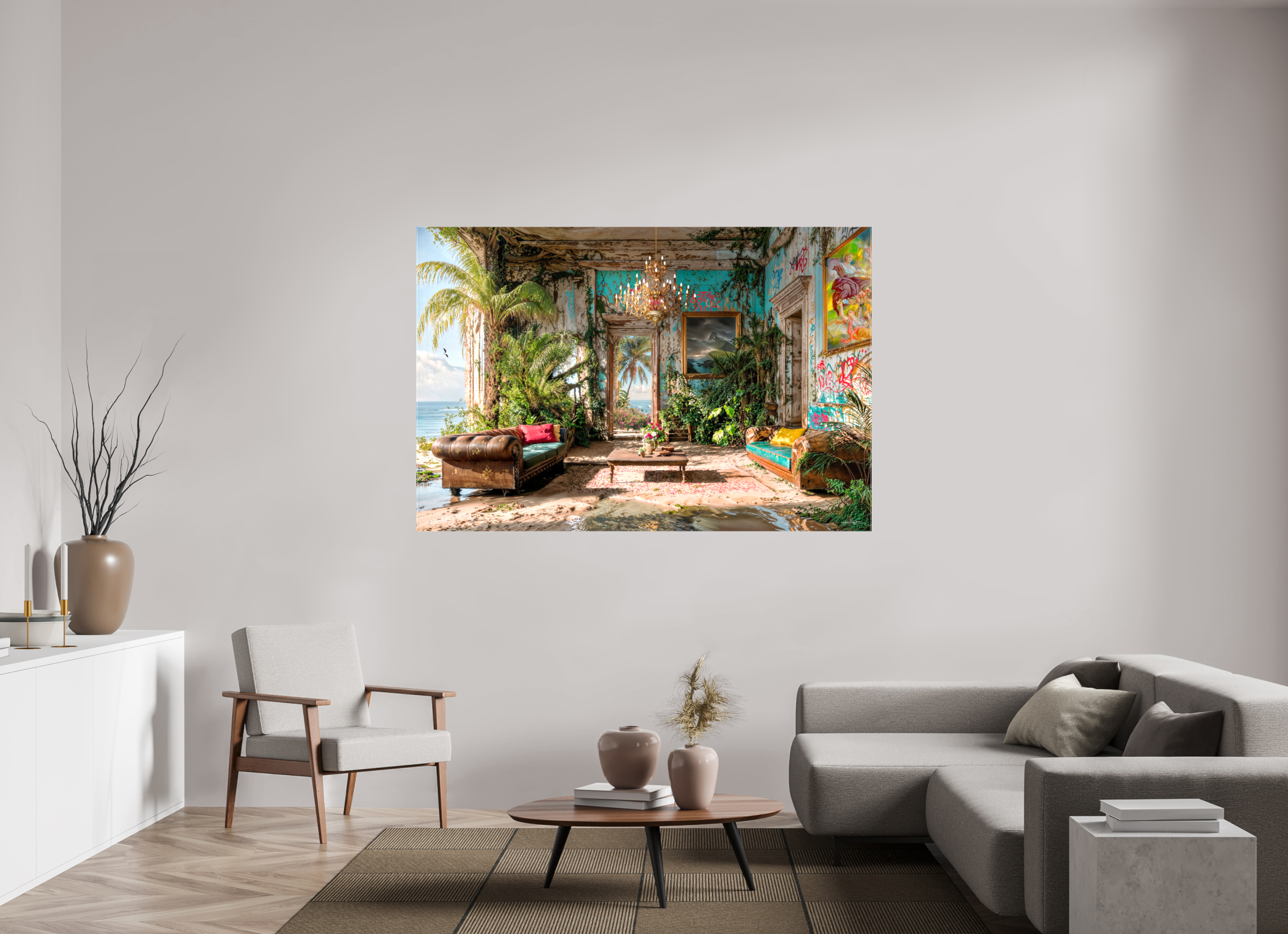 180 x 120 cm, Toile (Canvas) brillante sur châssis Salon sur océan