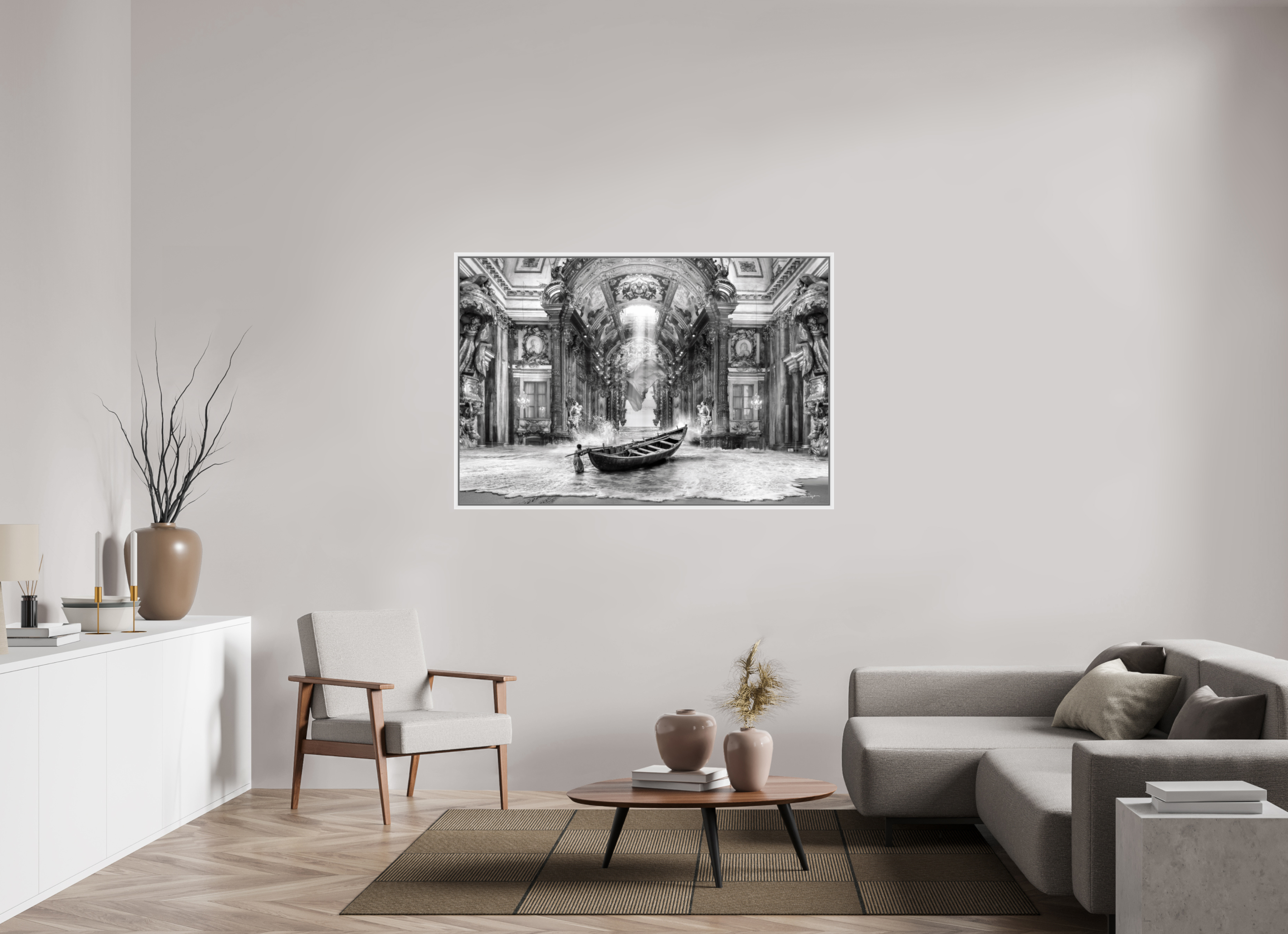 150 x 100 cm, Tirage photo sous plexi avec cadre Blanc Le petit royaume