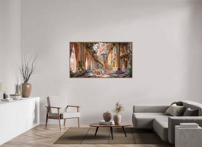 160 x 90 cm, Tirage photo sous plexi avec cadre Chêne naturel Le léopard et le perroquet