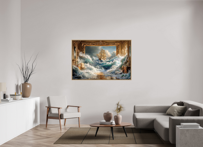 150 x 100 cm, Tirage photo sous plexi avec cadre Chêne naturel Le bateau