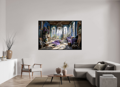 180 x 120 cm, Tirage photo sous plexi avec cadre Noir mat intérieur abandonné