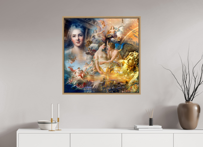 80 x 80 cm, Tirage photo sous plexi avec cadre Chêne naturel Allégorie