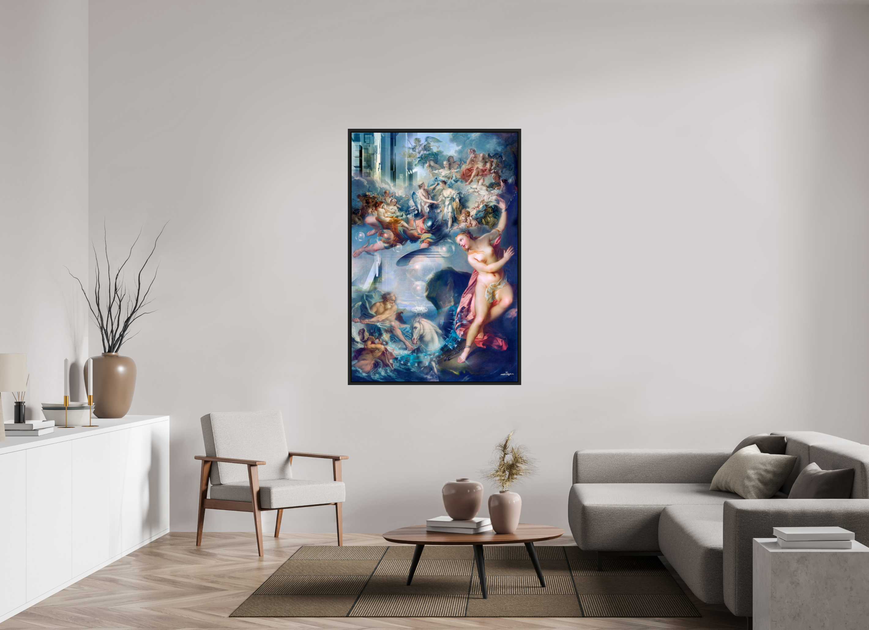 100 x 150 cm, Tirage photo sous plexi avec cadre Noir mat Allégorie de l'emprise