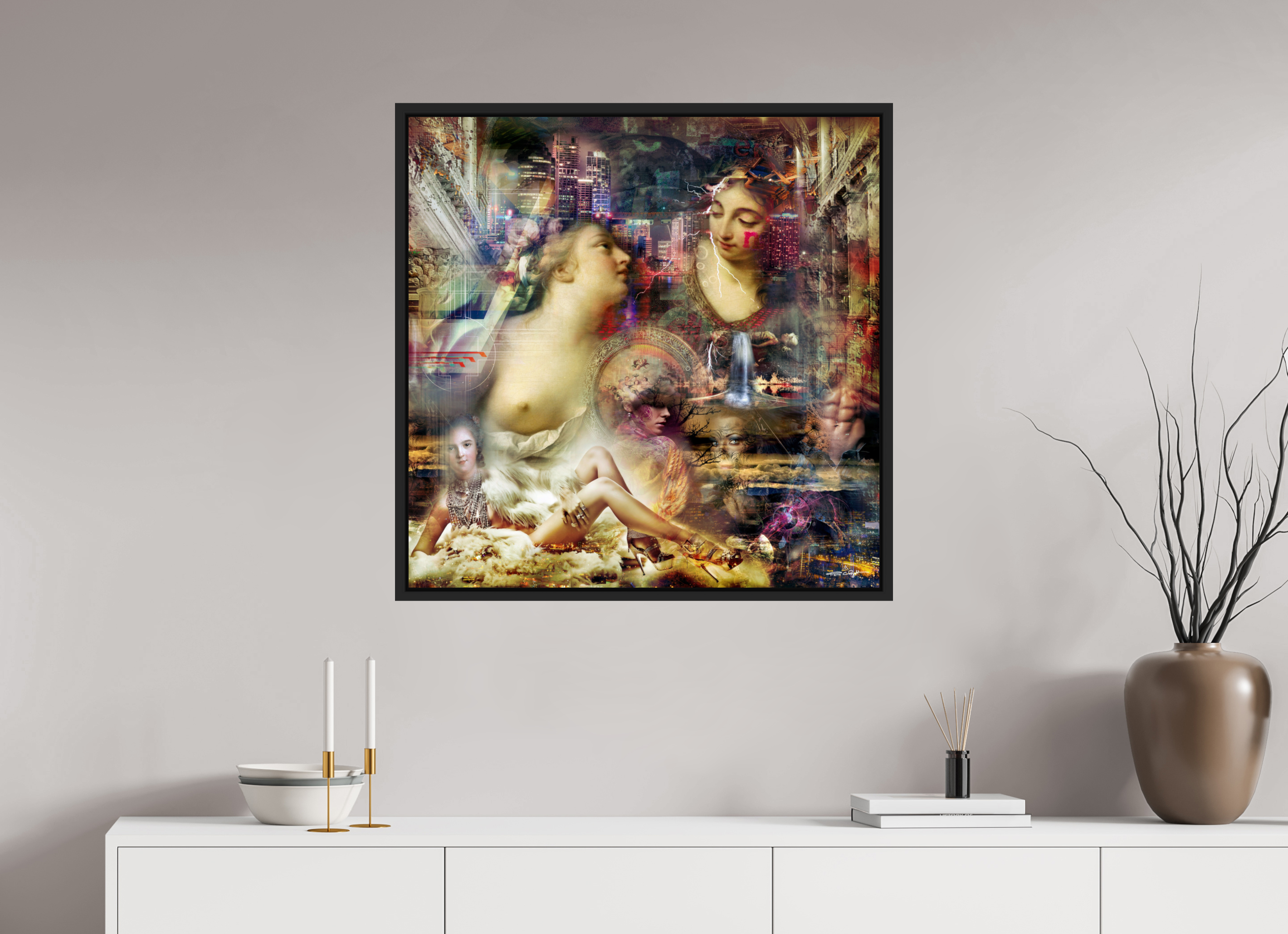 80 x 80 cm, Tirage photo sous plexi avec cadre Noir mat Allégorie de l'abondance