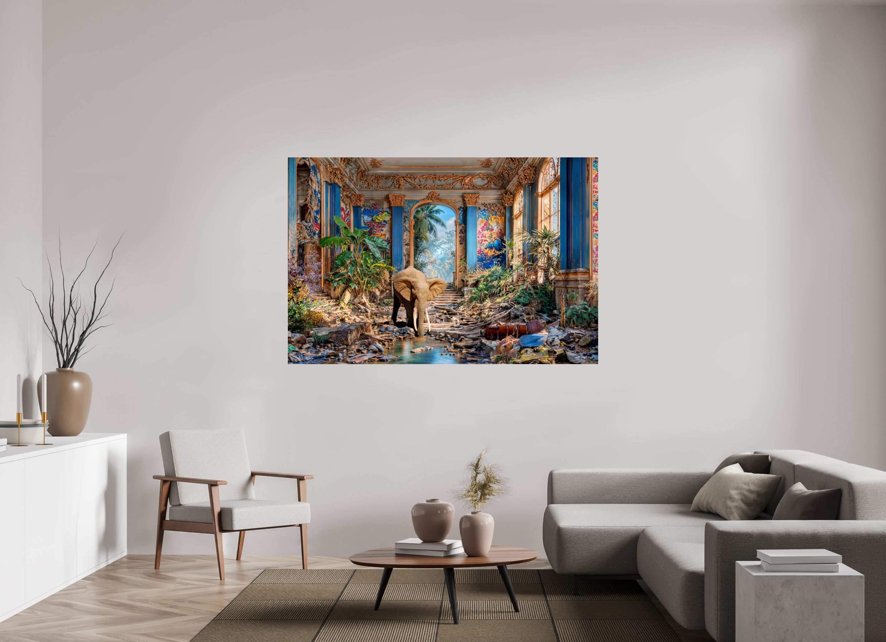 180 x 120 cm, Tirage papier photo UltraHD L'éléphant qui boit