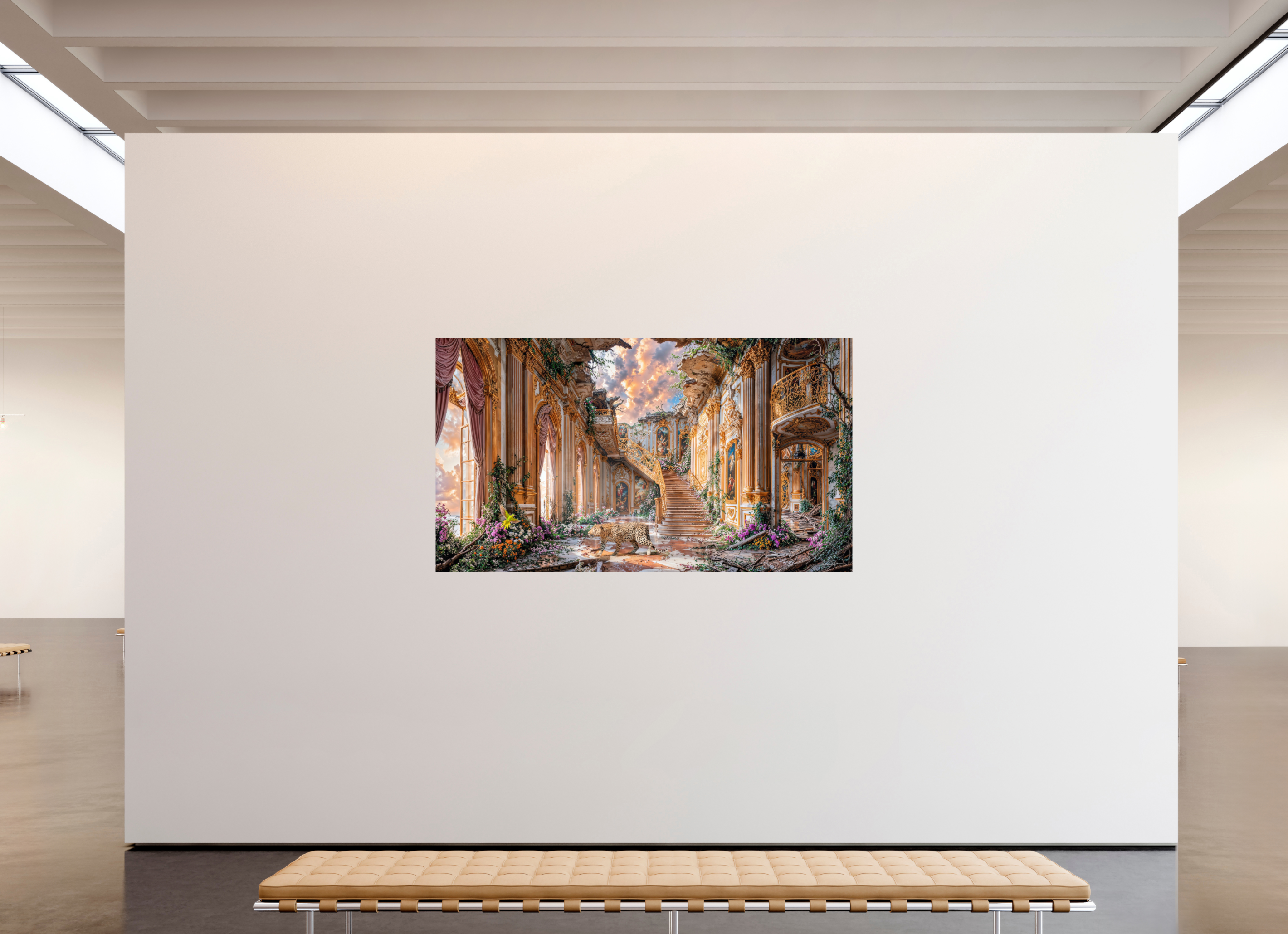 208 x 117 cm, Tirage papier photo UltraHD Le léopard et le perroquet