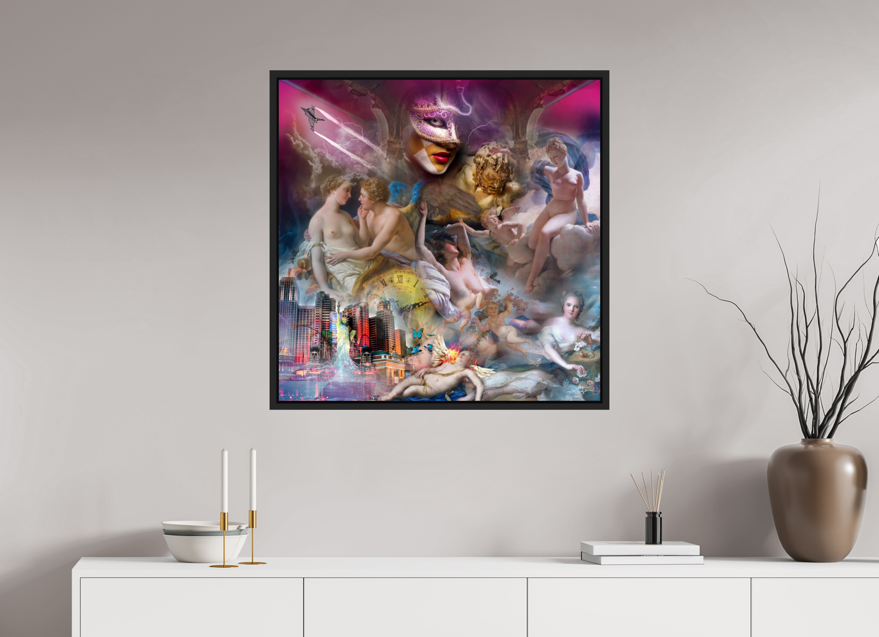 80 x 80 cm, Tirage photo sous plexi avec cadre Noir mat Venise