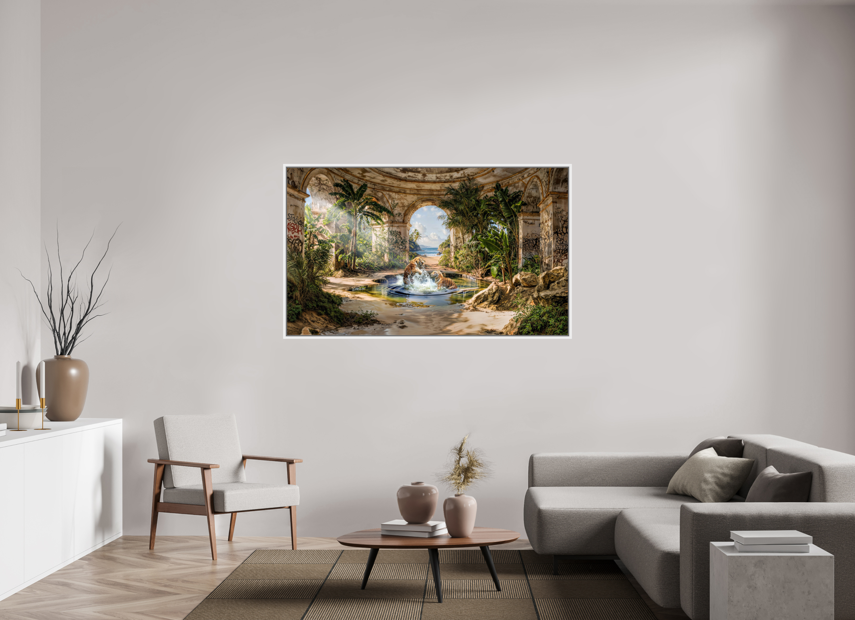 167,9 x 100 cm, Tirage photo sous plexi avec cadre Blanc Le sanctuaire