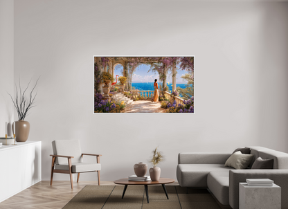 176 x 99 cm, Tirage photo sous plexi avec cadre Blanc Vue sur océan